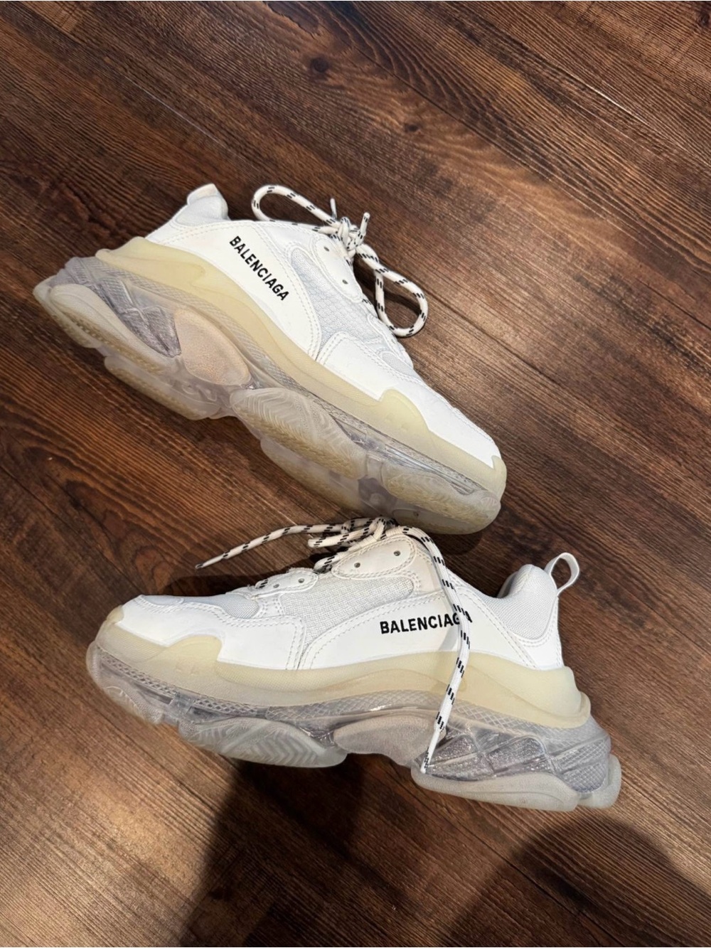 Balenciaga White and Cream Triple S Style Chunky Sneakers